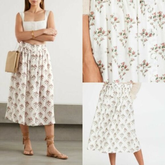 Brock Collection Silk Skirt Cotton Rovere Natural Size 0 floral printed button - Picture 1 of 12